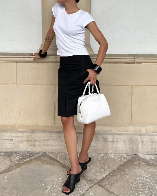 St. Agni Architectural Wedge Mules and Givenchy Antigona Cube Mini Top-Handle Bag in Shiny Tumbled Leather worn by Jen Ceballos | endlesslyloveclub's closet