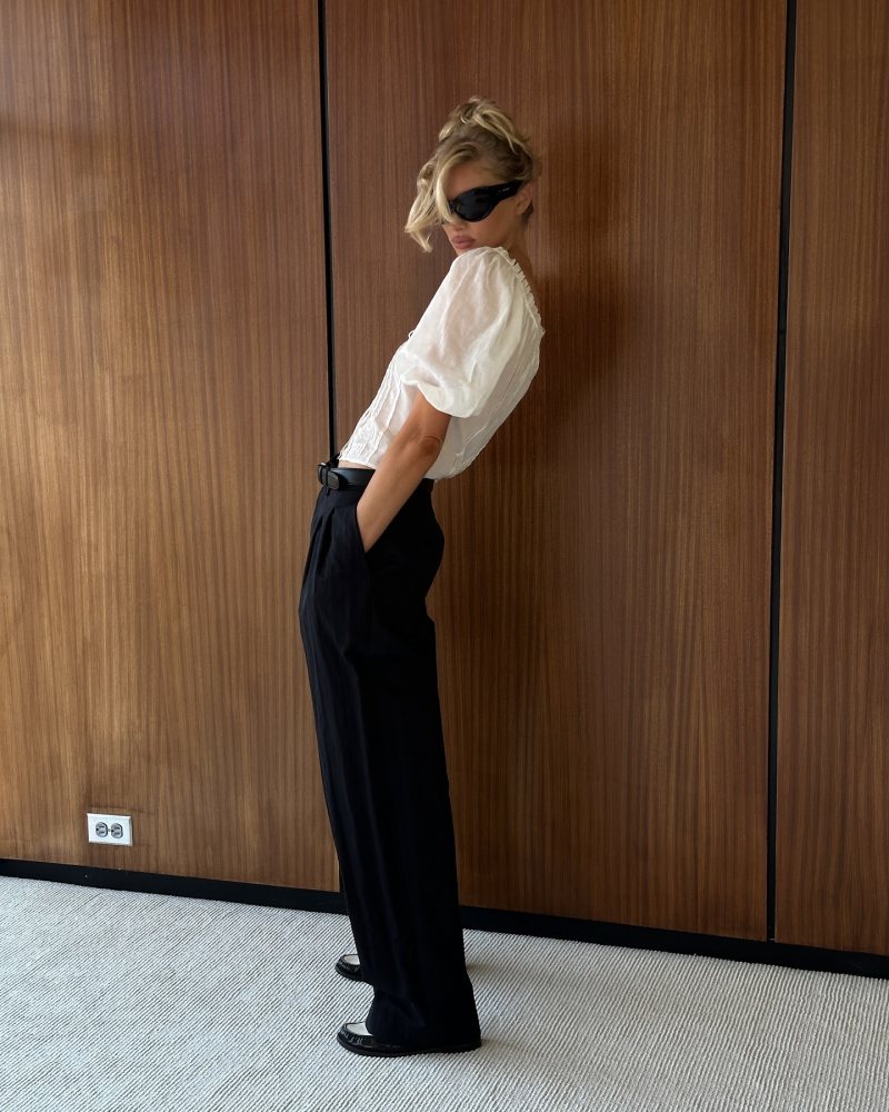 HELSA Voile Peasant Blouse and Saint Laurent Black SL 73 Sunglasses worn by Elsa Hosk | hoskelsa's closet