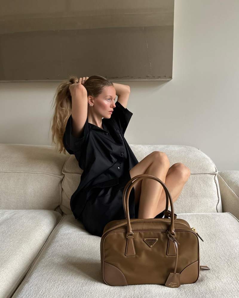 Prada Re-Edition 1978 large Re-Nylon and Saffiano leather two-handle bag carried by Marie von Behrens-Felipe | mvb's closet