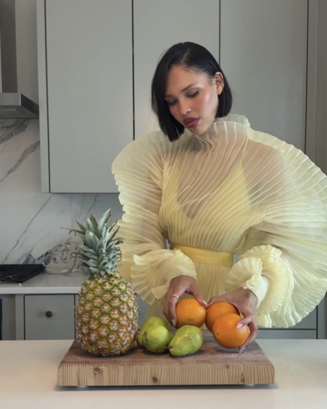 JAMEMME ALISHA PLEATED YELLOW DRESS worn by Nara Smith | naraaziza's closet