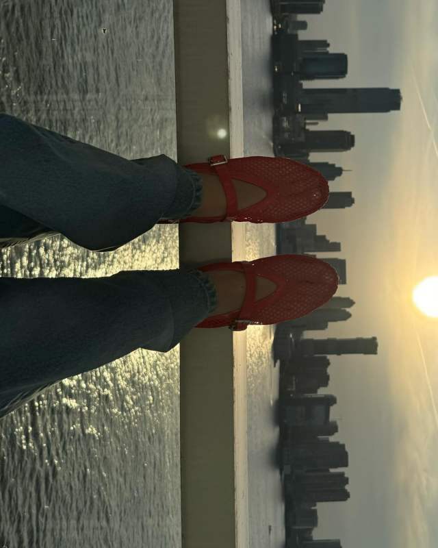 ALAÏA Leather-trimmed fishnet ballet flats worn by Vittoria Ceretti | vittoria's closet