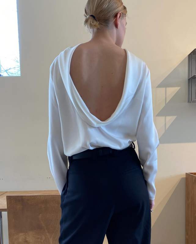 Source Unknown Leiva Cowl-Back Blouse as seen on Christie Tyler @christietyler