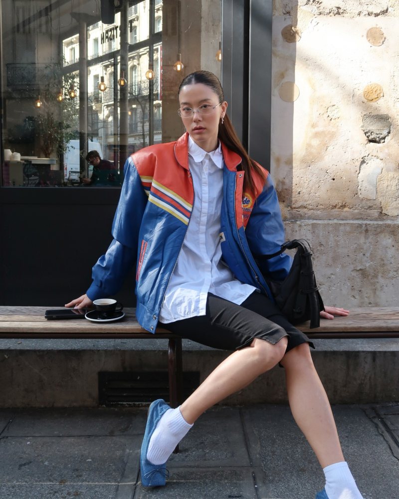 Jacquemus Les Ballerines denim ballet flats worn by Seung-Mee Lee | Seung-Mee Lee Outfits and Style