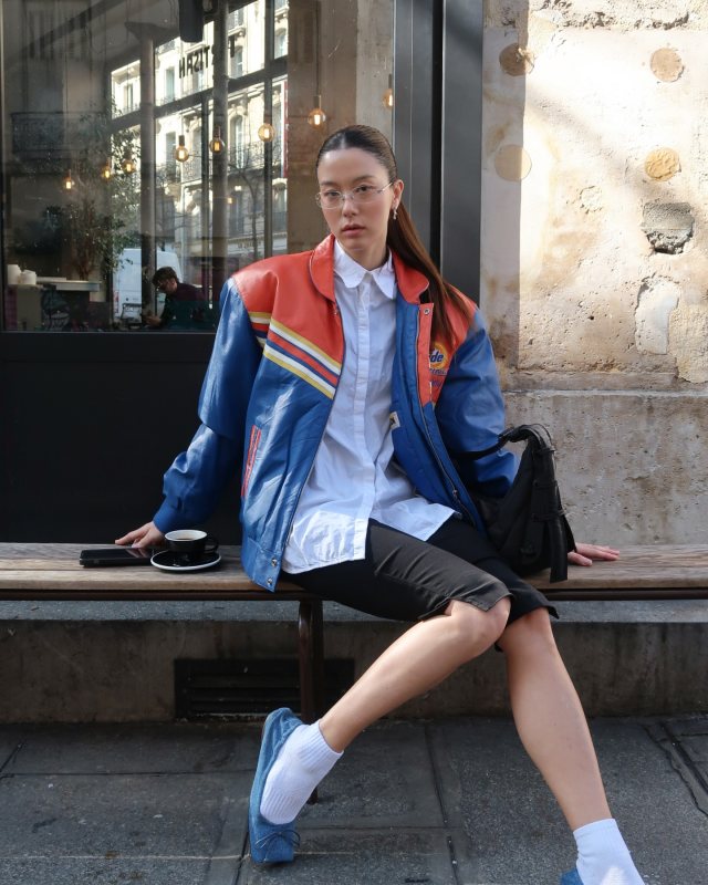 Jacquemus Les Ballerines denim ballet flats worn by Seung-Mee Lee | Seung-Mee Lee Outfits and Style