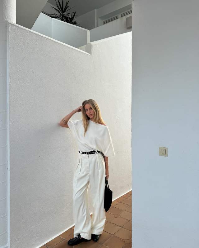 HERMES Destin loafer, Róhe Wide Leg Pleated Trousers and boat-neck satin blouse, ISABEL MARANT Leather Studded Zap Belt worn by Annijor | annijor's closet