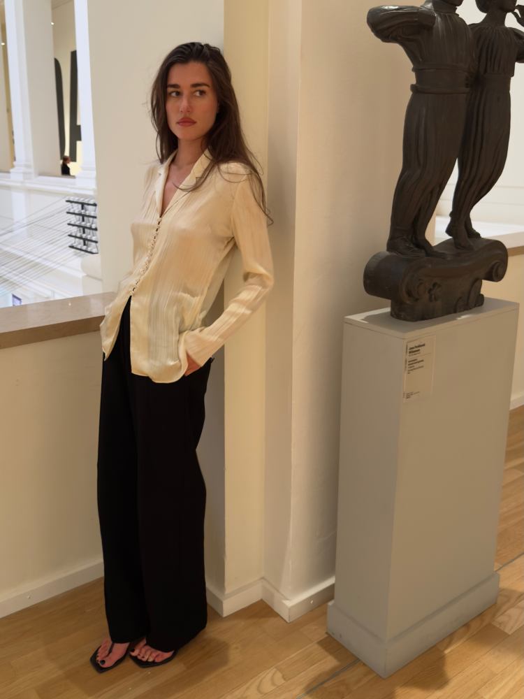 By Malene Birger Kensa Pleated Blouse worn by Ilirida Krasniqi | Ilirida Krasniqi Outfits and Style