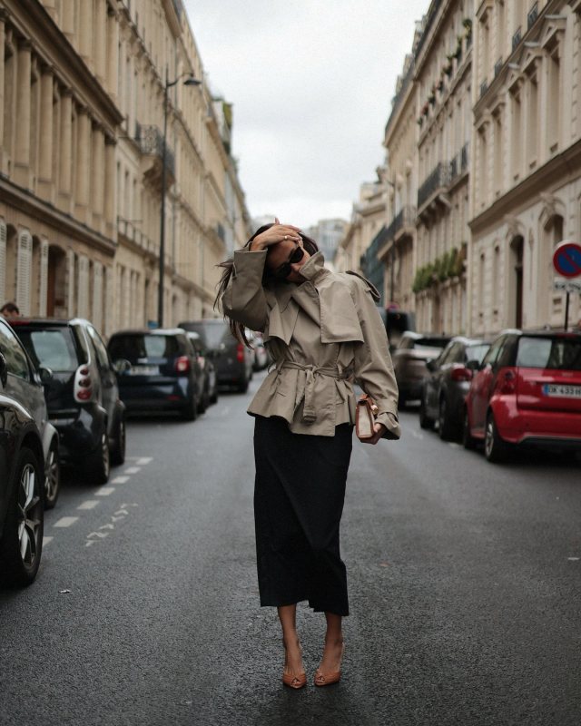 Aquazzura Alex Rivière 85 croc-effect leather mules, Aquazzura Alex Rivière croc-effect leather-trimmed canvas clutch and ZARA SHORT TRENCH COAT ZW COLLECTION worn by Alex Rivière-Sieber | ariviere's closet