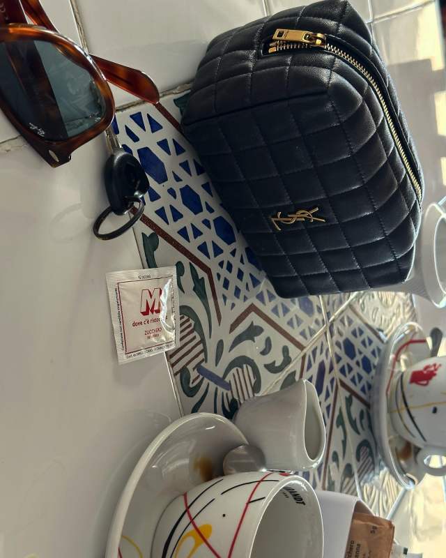 Saint Laurent Cassandre leather makeup bag and Ray-Ban Sunglasses worn by Hanna MW | hannamw's closet