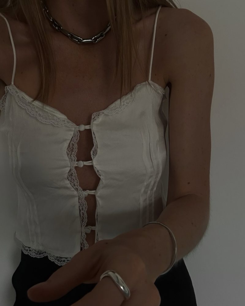 VICTORIA BECKHAM X MANGO Silk lace top as seen on Erika Palkovicova @eripalko