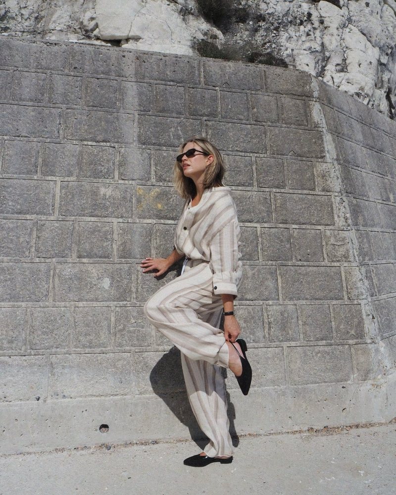 Saint Laurent SL 557 SHADE, Loro Piana Suwako Caftan, Loro Piana Akanko Pants and Loro Piana Rebecca Slingback Ballerina Flat worn by Alexis Foreman | alexisforeman's closet