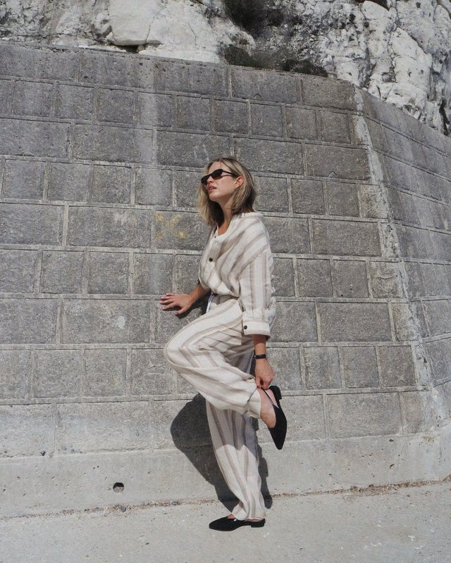 Saint Laurent SL 557 SHADE, Loro Piana Suwako Caftan, Loro Piana Akanko Pants and Loro Piana Rebecca Slingback Ballerina Flat worn by Alexis Foreman | alexisforeman's closet