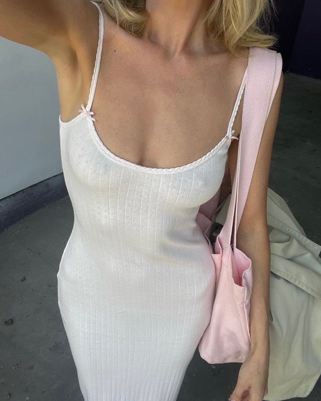 HELSA Pointelle Camisole Maxi Dress worn by Elsa Hosk | hoskelsa's closet