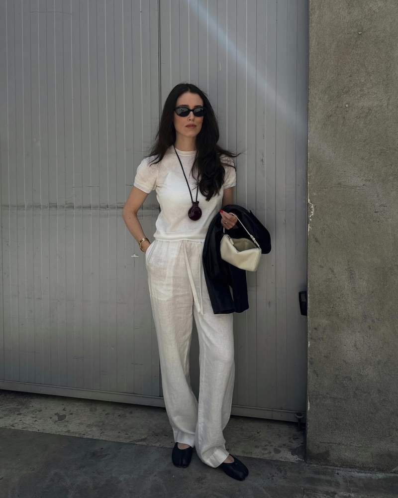 THE ROW 90's Bag and Vince Tie Front Pull On Pants worn by Annabel Rosendahl | annabelrosendahl's closet