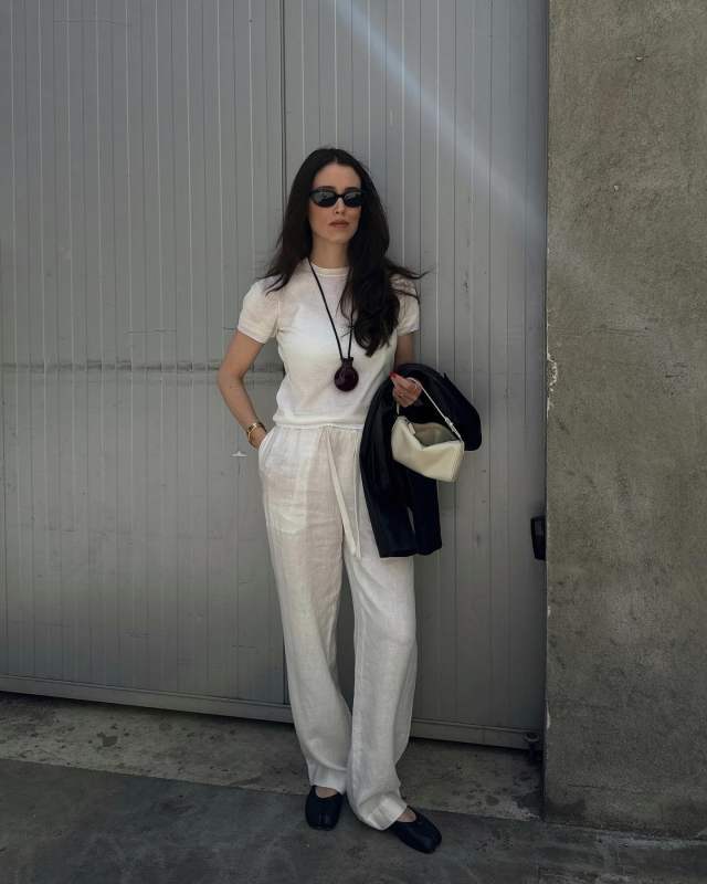 THE ROW 90's Bag and Vince Tie Front Pull On Pants worn by Annabel Rosendahl | annabelrosendahl's closet