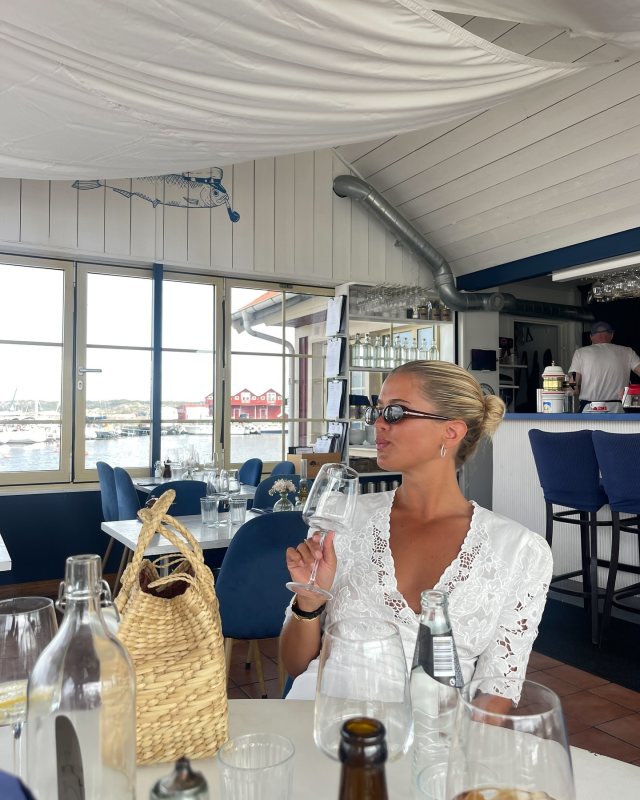 Rouje GABIN White embroidered mid-length wrap dress worn by MATILDA DJERF | matildadjerf's closet