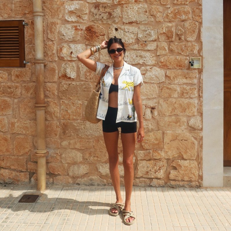 HARAGO Jungle Kantha Shirt, ALAIA Knit shorts and NOMADIC STATE OF MIND Espadrilles worn by Dani Michelle | danixmichelle's closet