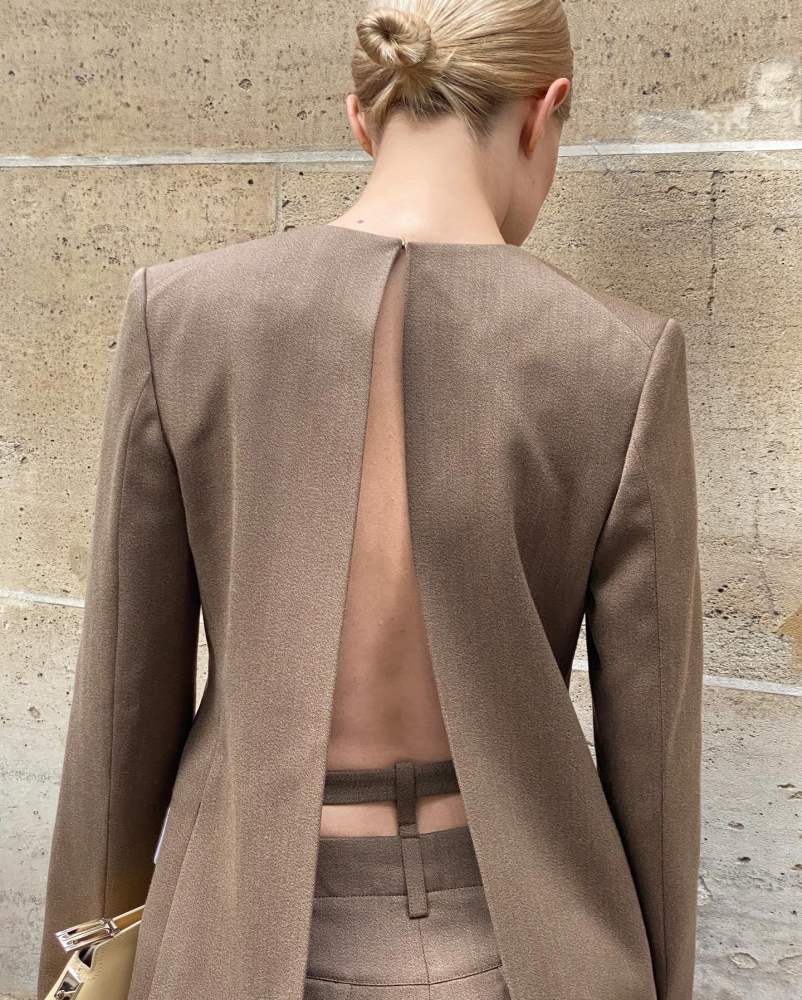 Victoria Beckham Wool blazer, Victoria Beckham Paneled wool wide-leg pants and Victoria Beckham Victoria leather crossbody bag worn by Christie Tyler | christietyler's closet