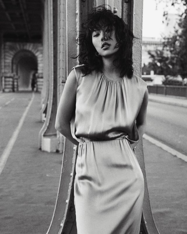 Yves Salomon pleat-detail satin dress as seen on xiayan guo | gxiayan's closet
