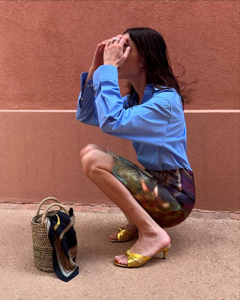 Gucci Printed silk carré, HADES Tilda Swinton x HADES | The Orlando Skirt, Polo Ralph Lauren Classic Fit Poplin Button-Front Shirt worn by Alexa Chung | Alexa Chung Outfits and Style