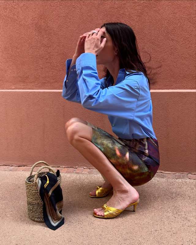 Gucci Printed silk carré, HADES Tilda Swinton x HADES | The Orlando Skirt, Polo Ralph Lauren Classic Fit Poplin Button-Front Shirt worn by Alexa Chung | Alexa Chung Outfits and Style