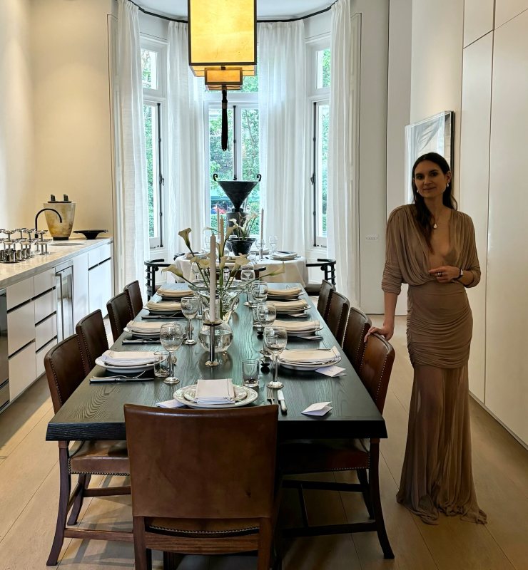 TOVE Devi semi-sheer maxi dress worn by Lydia Zacharis | Lydia Zacharis Outfits and Style