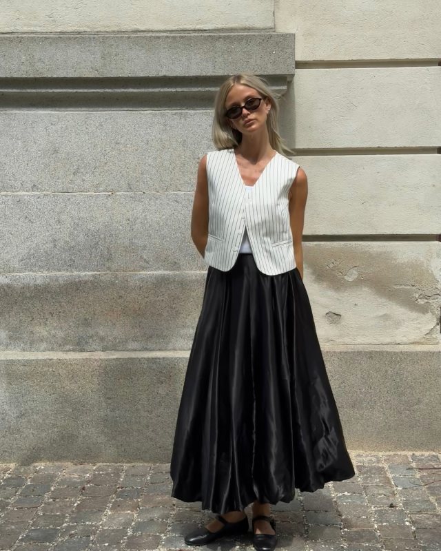 The Row Ava leather Mary Jane ballet flats, PERVERT SKIRT "BALLOON" and The Frankie Shop LANDRY VEST worn by Josefine Haaning Jensen | josefinehj's closet