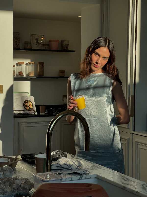 Commission Blue Creased Lab Midi Dress worn by Alexa Chung | Alexa Chung Outfits and Style