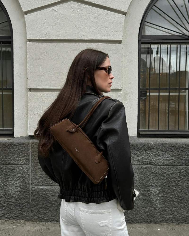 ALAIA Le Teckel Suede Shoulder Bag Brown worn by Annabel Rosendahl | annabelrosendahl's closet