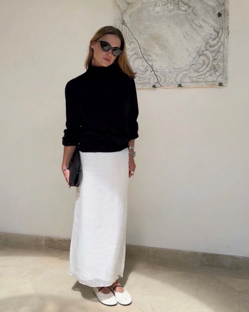 The Row Elastic leather ballet flats and The Row Berth Skirt worn by Sophia Roe | sophiaroe's closet