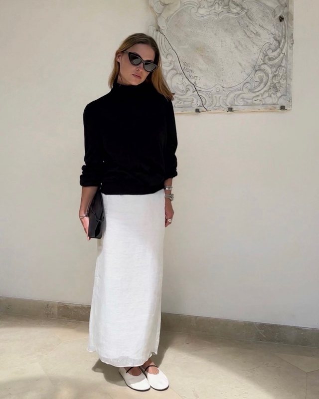 The Row Elastic leather ballet flats and The Row Berth Skirt worn by Sophia Roe | sophiaroe's closet