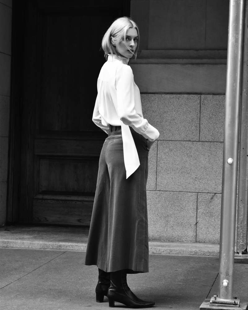ME + EM Silk Button Layering Shirt + Tie, ME + EM Cord Culotte Wide-Leg Pants and Vintage Prada Boots worn by Christie Tyler | christietyler's closet
