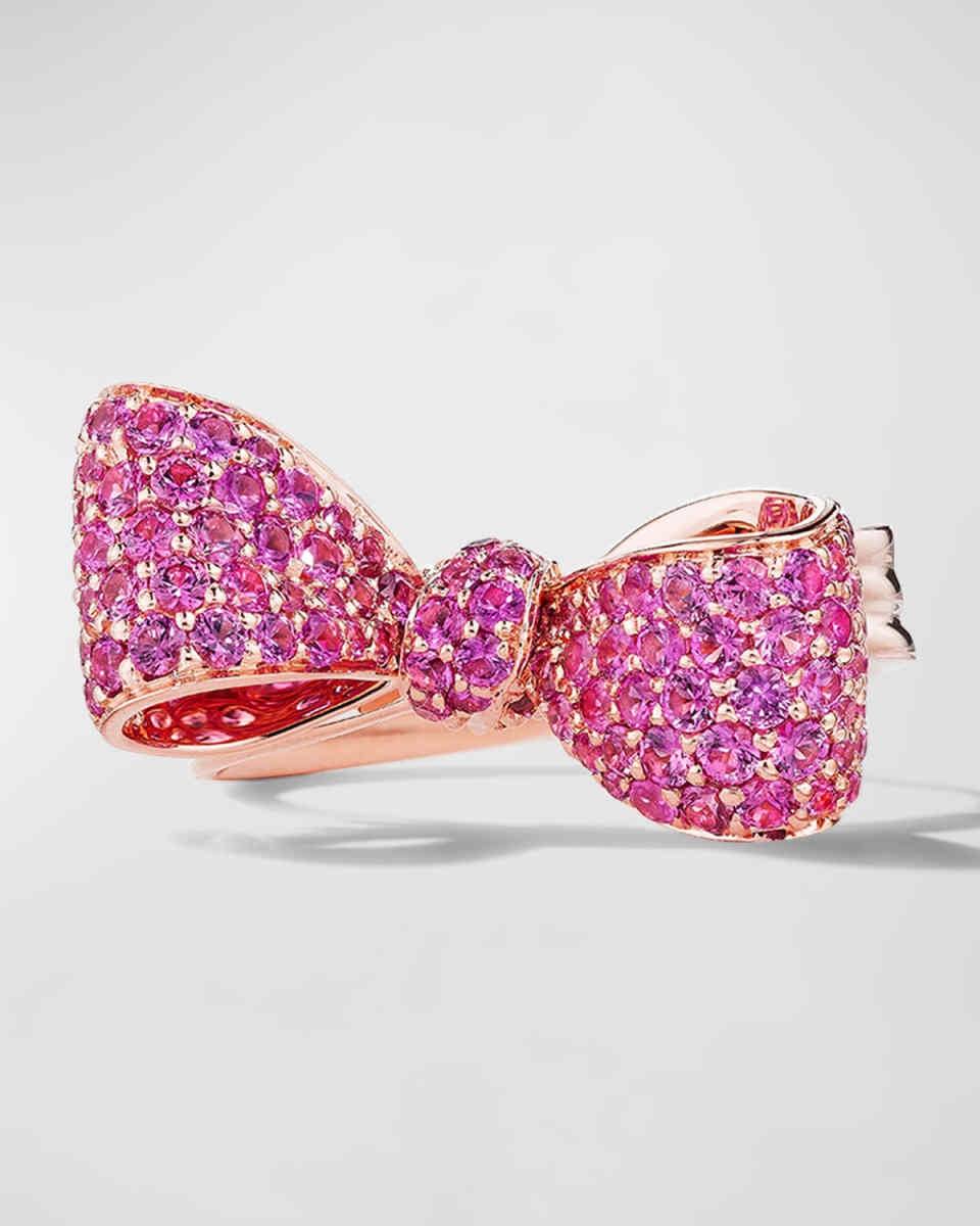 18K Rose Gold Small Pink Sapphire Knot and Top Bow Ring