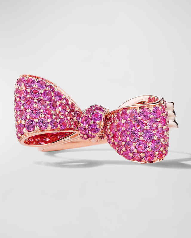 18K Rose Gold Small Pink Sapphire Knot and Top Bow Ring