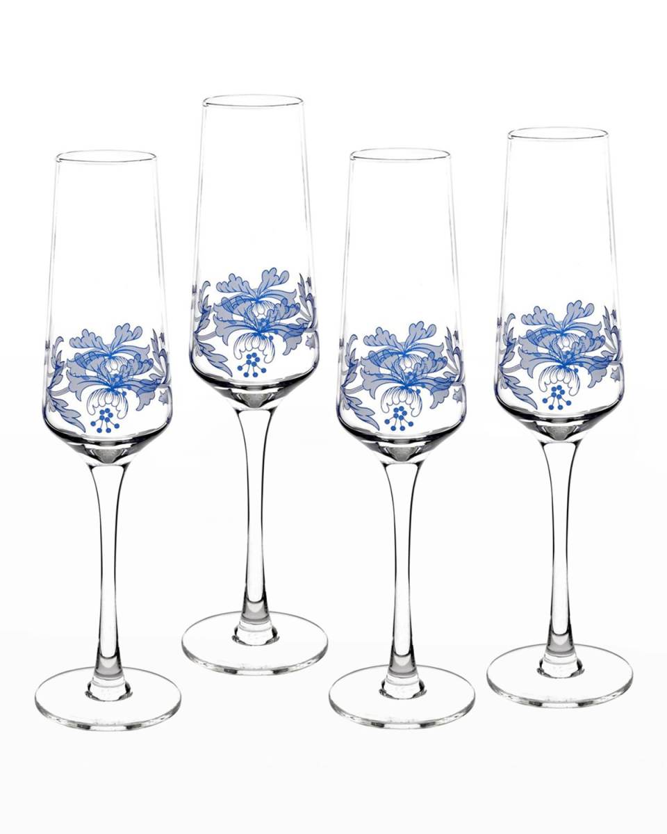 Blue Italian Champagne Flutes, Set of 4