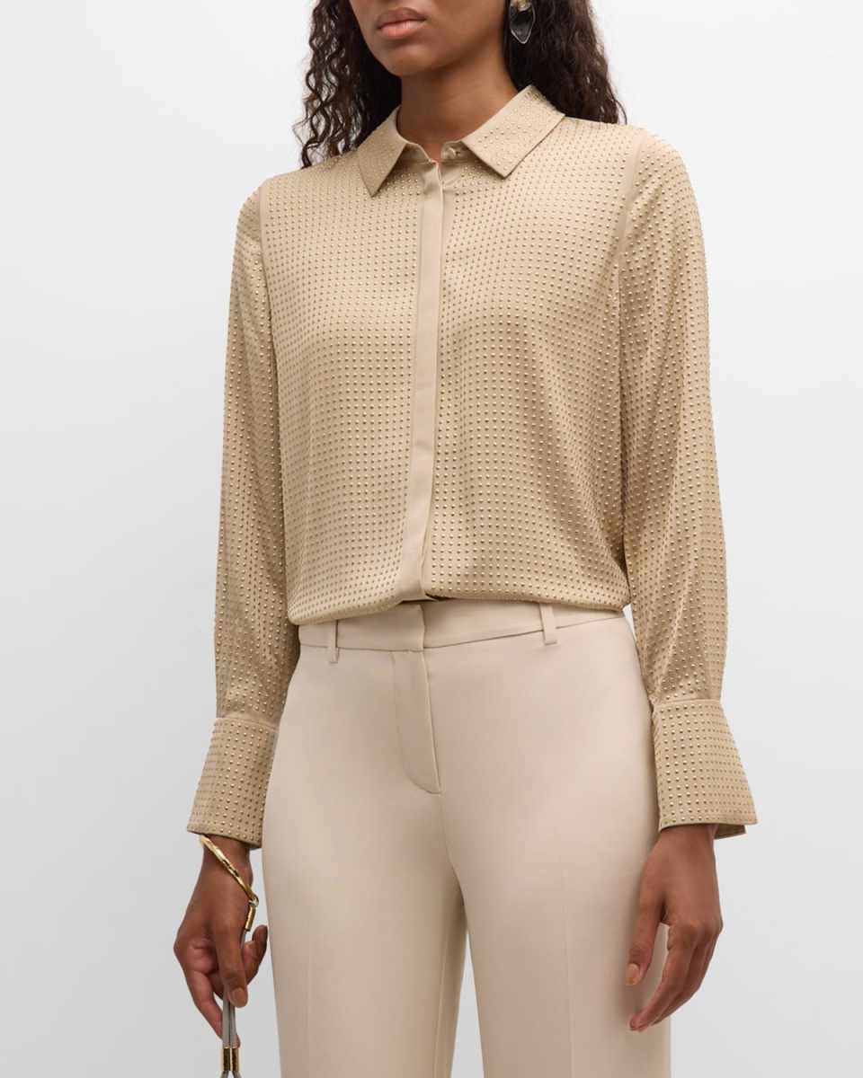 Milani Button-Down Metallic Stud Blouse