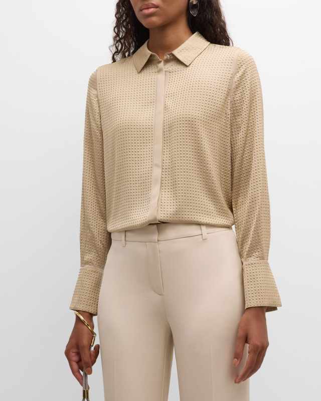 Milani Button-Down Metallic Stud Blouse