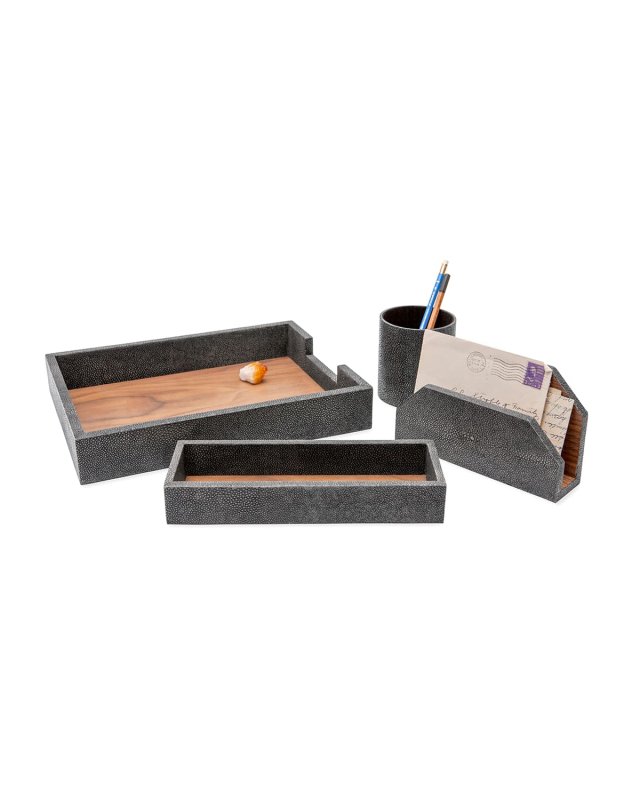Crosby Faux-Shagreen Desk Organizer Accessory Set