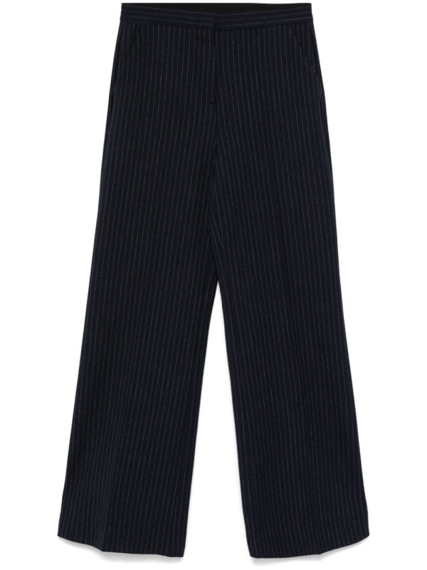 pinstriped wide-leg trousers