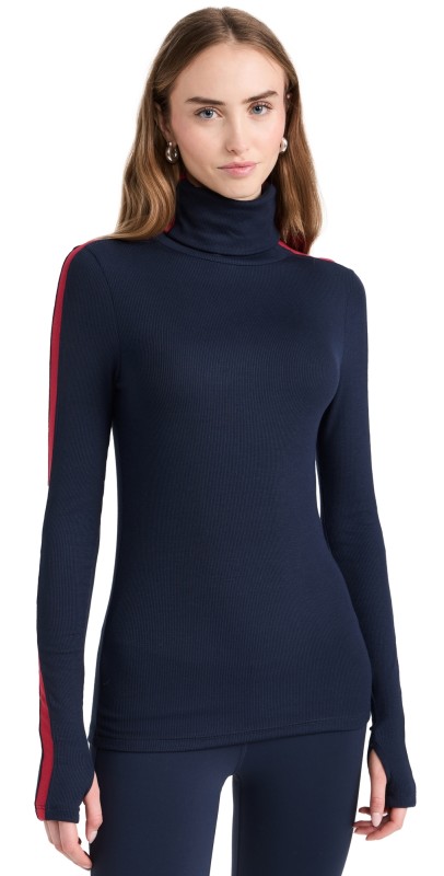 Splits59 Jackson Rib Fullength Turtleneck Top Indigo/Pirate Red