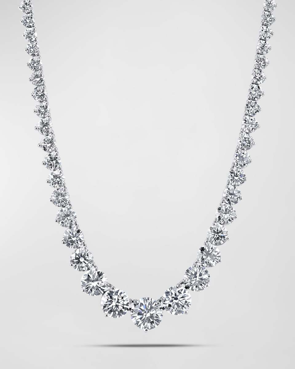 Platinum Three-Prong Round White Diamond Riviera Necklace, 31.17tcw, 16"