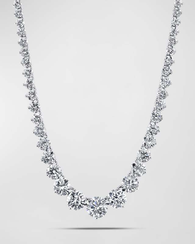 Platinum Three-Prong Round White Diamond Riviera Necklace, 31.17tcw, 16"