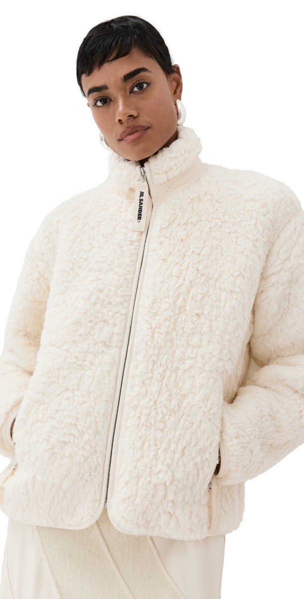 Jil Sander Zipped Teddy Jacket Eggshell