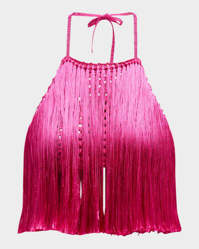 Hand Crochet Halter Fringe Top