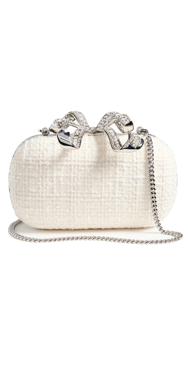 Self Portrait Cream Boucle Bow Clutch Beige