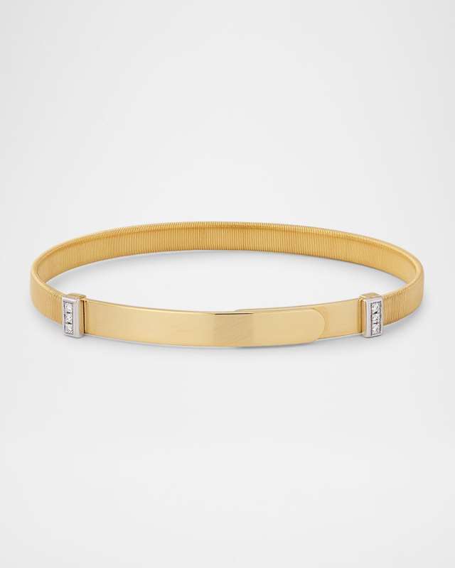 18K Yellow Gold Coil Thin Bangle Bracelet with Pavé Diamonds