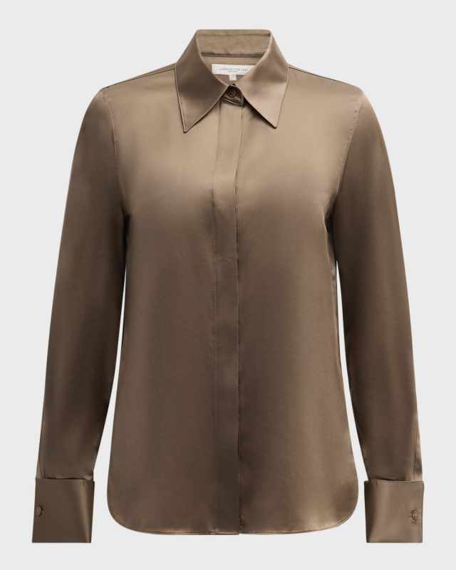 Spread-Collar Silk Charmeuse Blouse