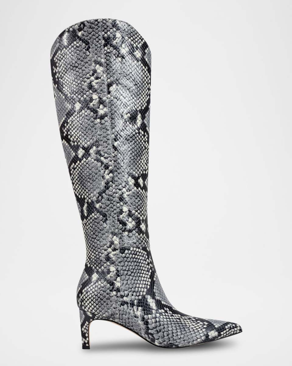 Snakeskin-Embossed Leather Kitten Tall Boots