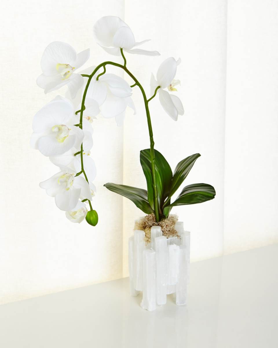Real Touch Selenite Orchid Faux Floral Arrangement