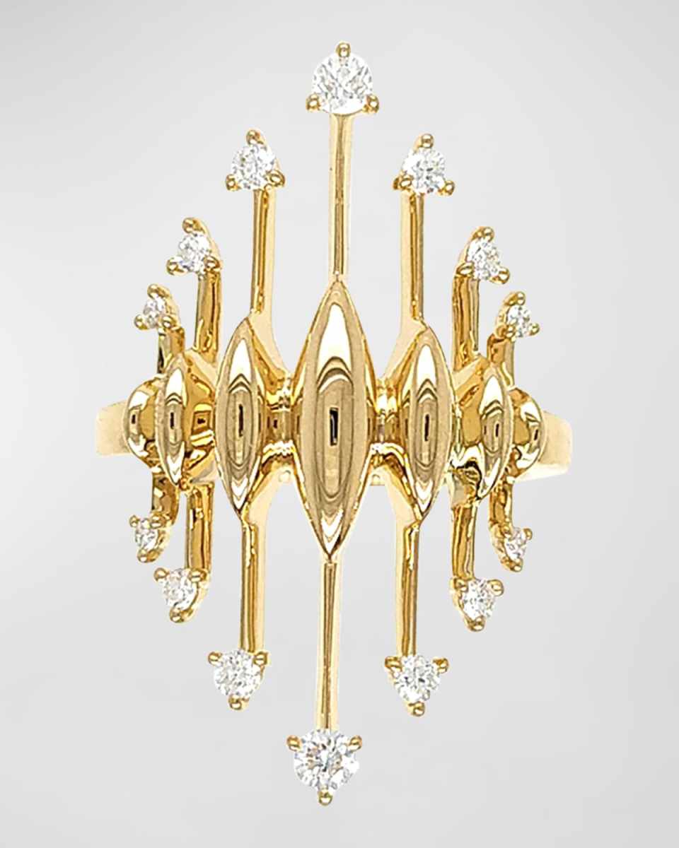 18K Tribal Yellow Gold Statement Ring with Diamonds