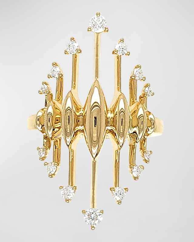 18K Tribal Yellow Gold Statement Ring with Diamonds